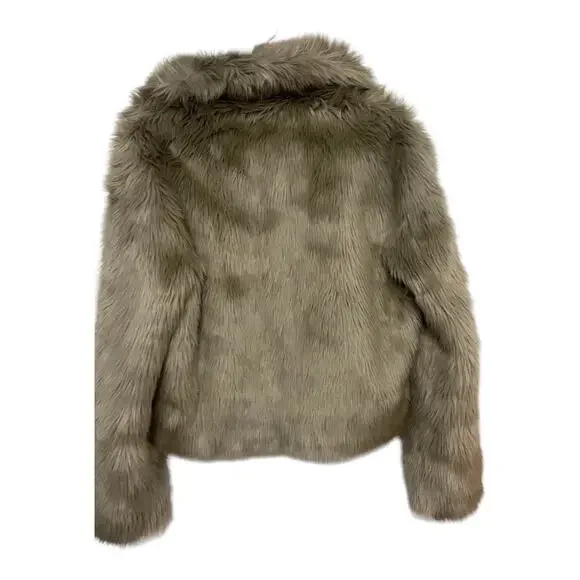 Revolve Ena Pelly Willow Faux Fur Cropped Jacket Zip Up Long Sleeve Taupe Size 2